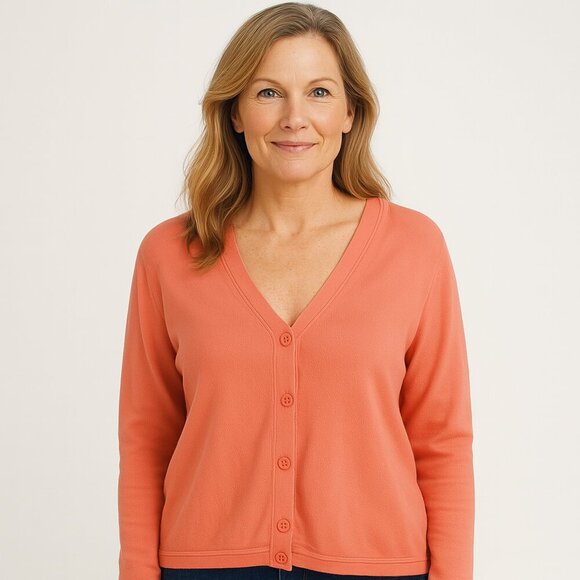 Eddie Bauer Coral Button Cardigan Sweater Women’s Large 90s Preppy Office - Picture 1 of 7